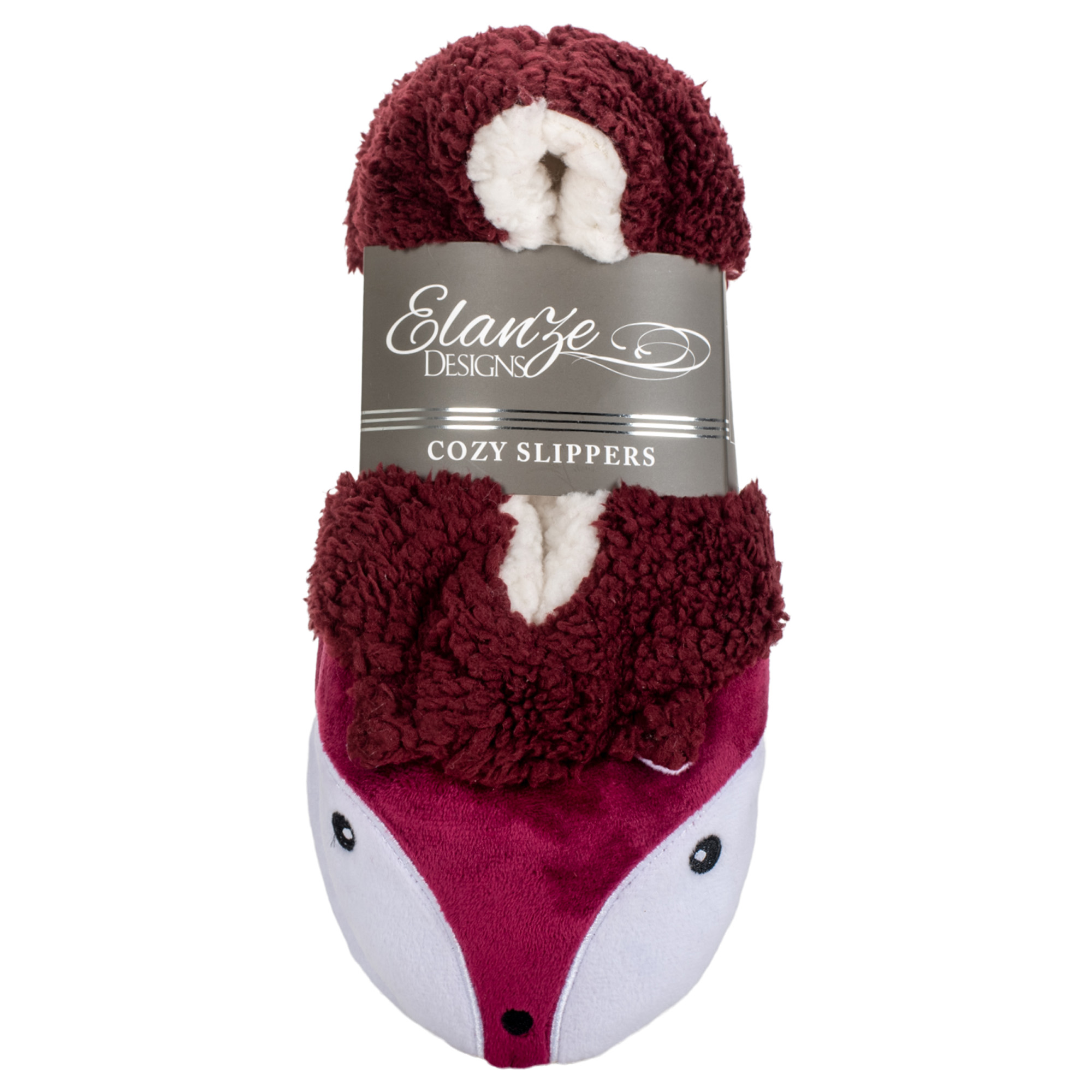Zapatillas suaves forradas de felpa antideslizantes borgoña Fox para mujer animal - grandes - Imagen 4 de 6
