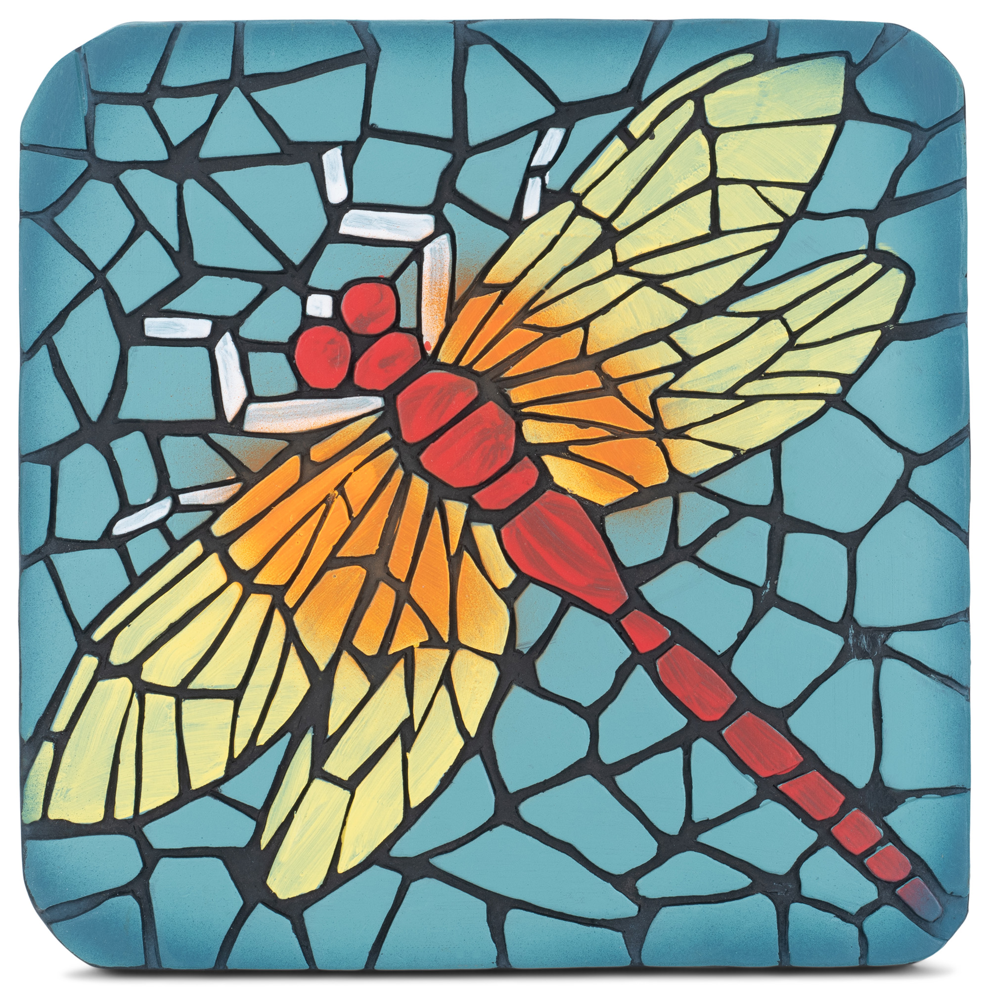 Dragonfly Mosaic 10 In Square Red Yellow Blue Concrete Stepping 