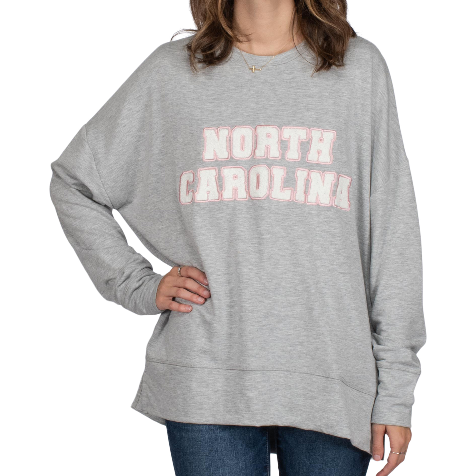 North Carolina Heather Grey Polyester Women s Semi Fitted Sweatshirt Medium