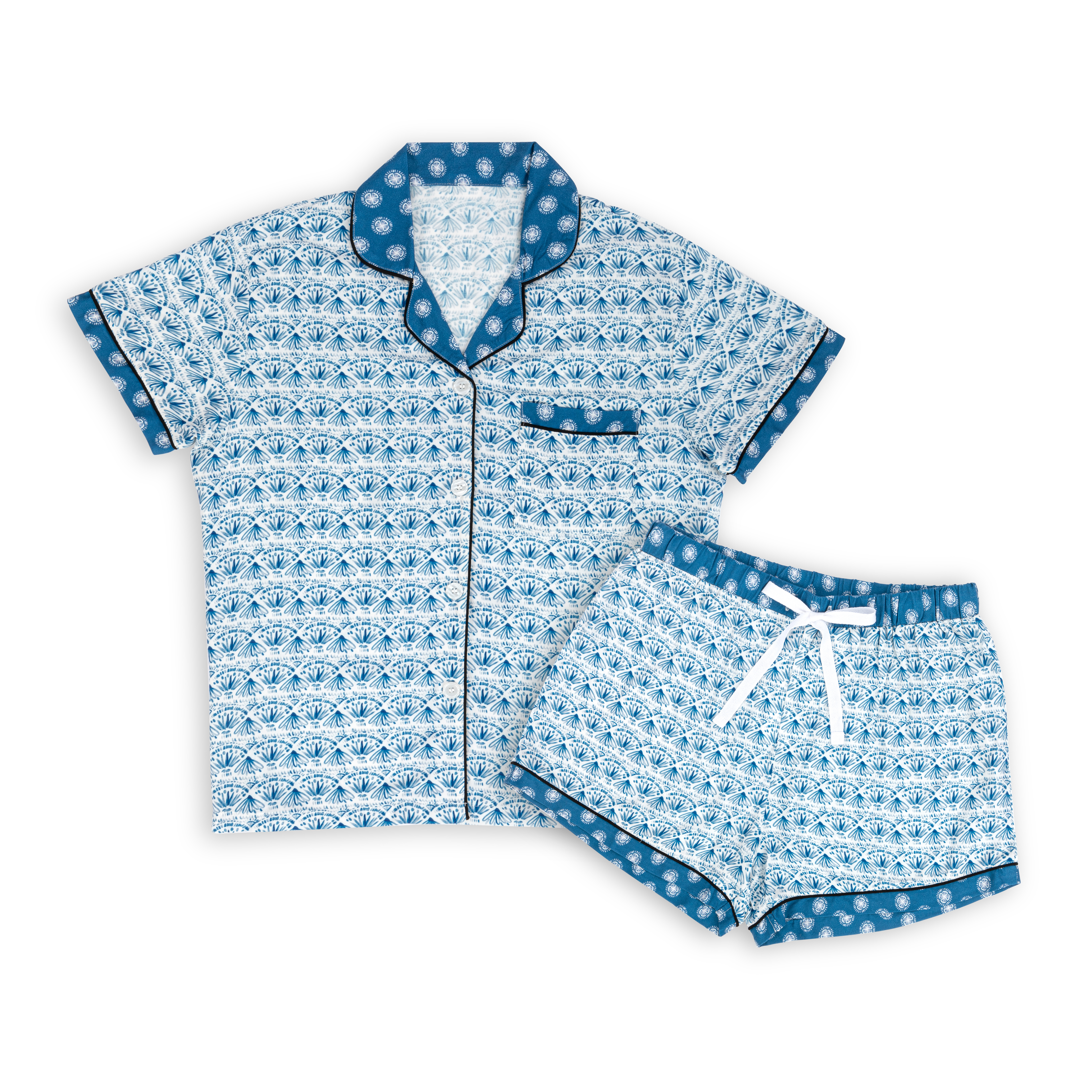 Medium Short Sleeve Top and Shorts Pajama Set - Indigo Mosaic - Imagen 1 de 1